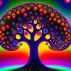 Colorful Psychedelic Tree Illustration with Circular Patterns