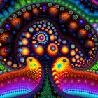 Colorful Fractal Image with Spiral Patterns in Orange, Purple, and Blue