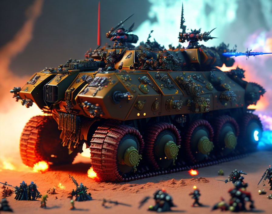 Detailed miniature battle tank scene in dramatic war diorama