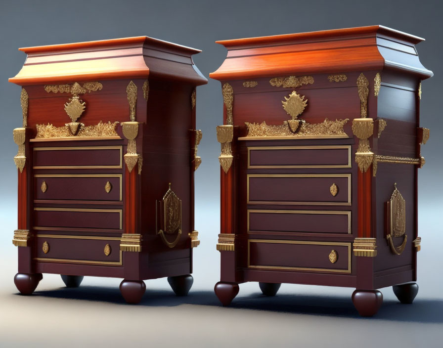 Ornate Wooden Pedestals with Gold Trim and Claw-Foot Legs