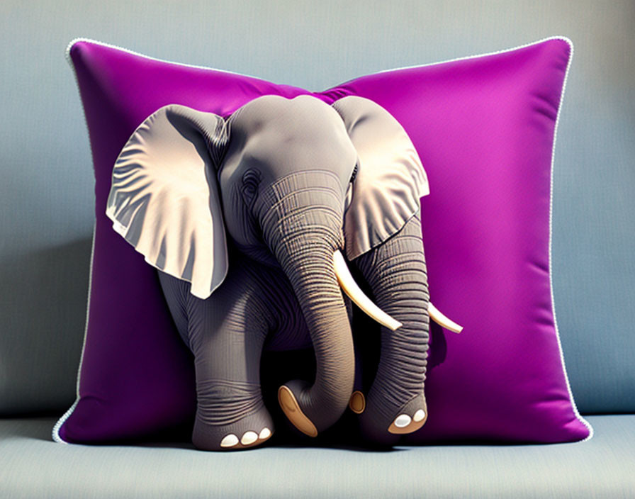 Realistic Elephant Design on Purple 3D-Printed Cushion