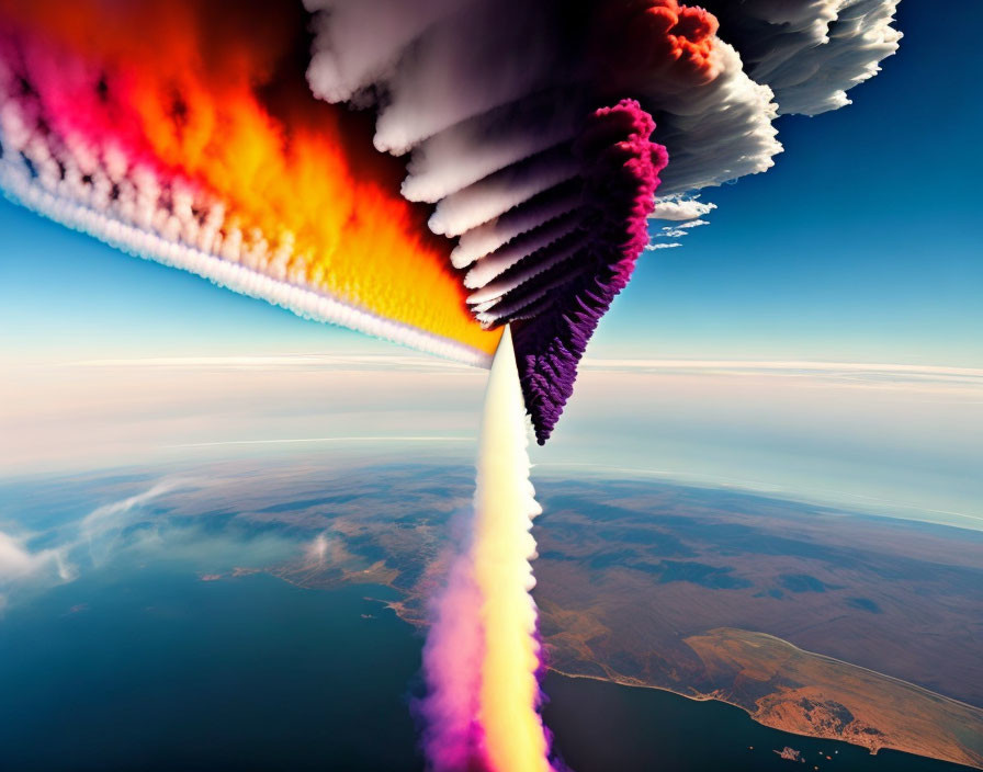 Multicolored cloud formation dispersing in the sky against earth's horizon