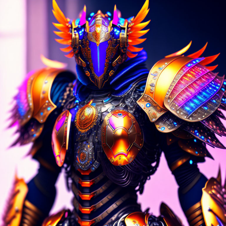 Full armored colorful cyborg