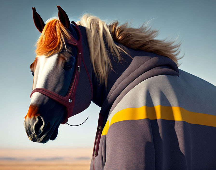 Surreal Horse in Fitted Hoodie on Soft-focus Background
