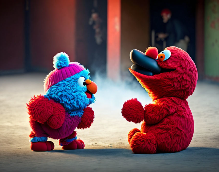 Colorful Muppet Characters Talking on Sunny Day