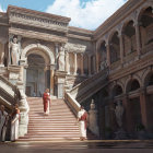 Opulent Fantasy Hall with Grand Staircases and Glowing Chandeliers