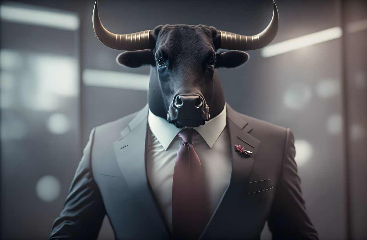 Person with Bull's Head in Office Attire Artwork