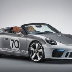 Silver Porsche 911 Convertible with Orange Interior and Large Alloy Wheels