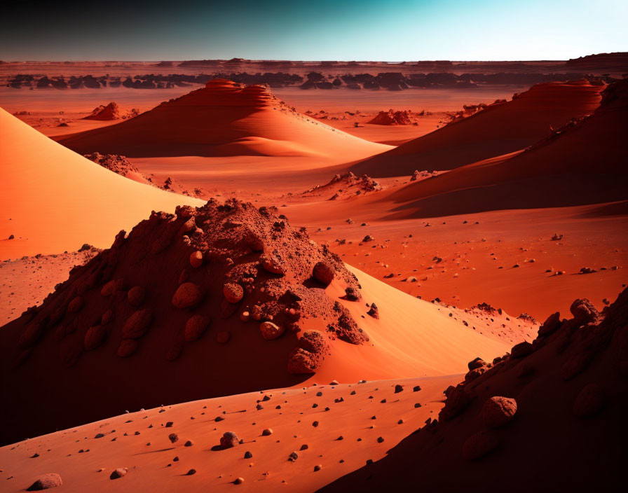 Orange Sand Dunes and Rocks in Desert Landscape