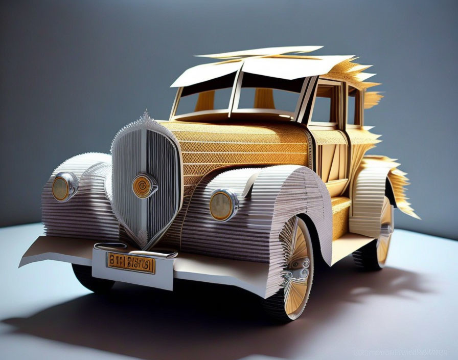 Vintage Car Model: 3D Cardboard Illustration with Beige Palette