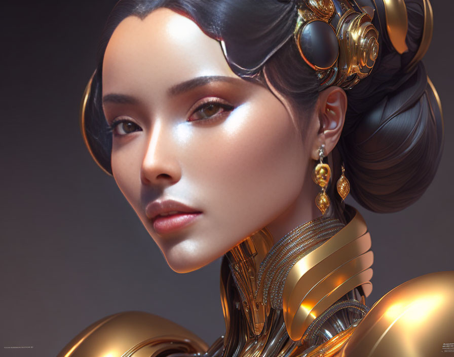 Futuristic gold armor woman digital artwork