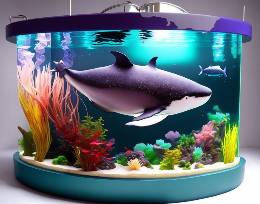 Unrealistic digital image: Large orca in small aquarium