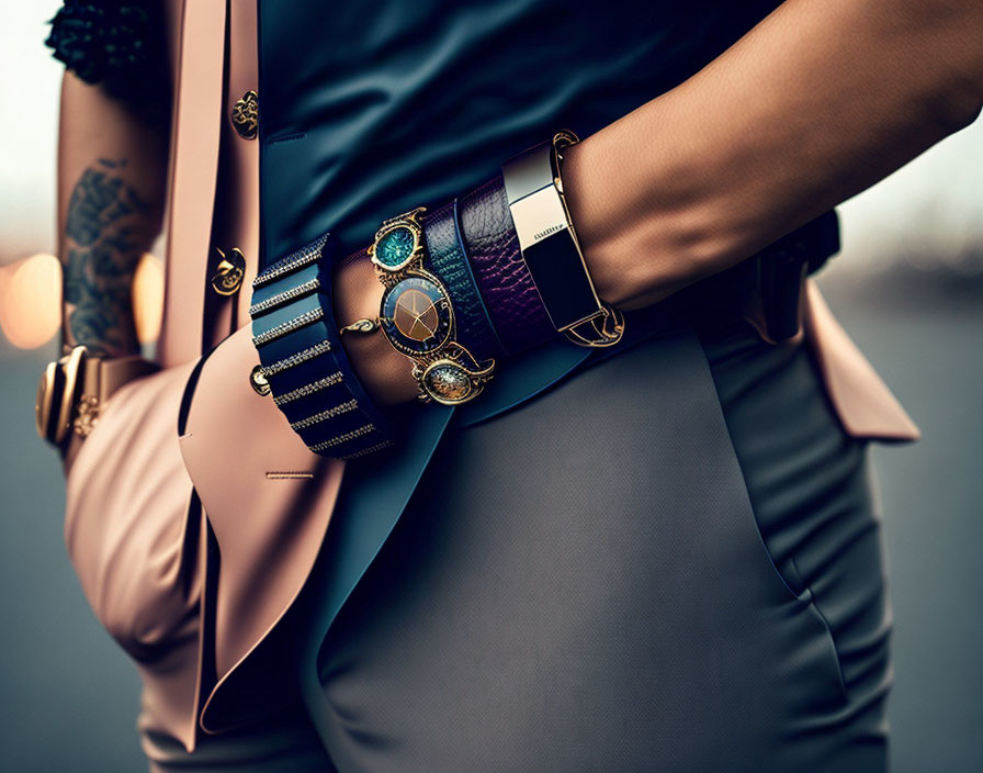 Luxury Bracelets and Watch with Chic Blazer and Trousers Ensemble