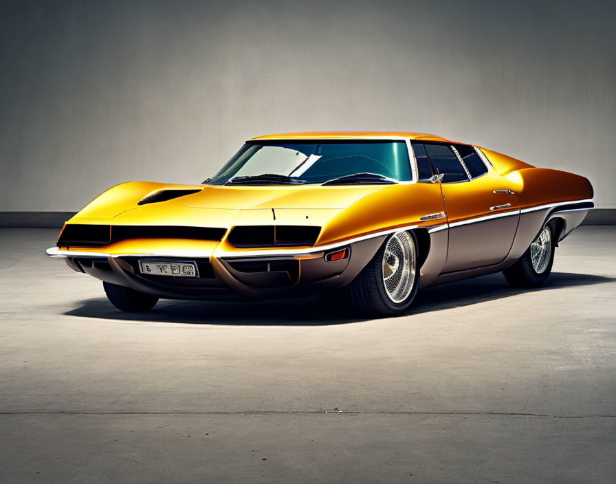 Vintage Orange Muscle Car with Black Stripes in Studio Setting