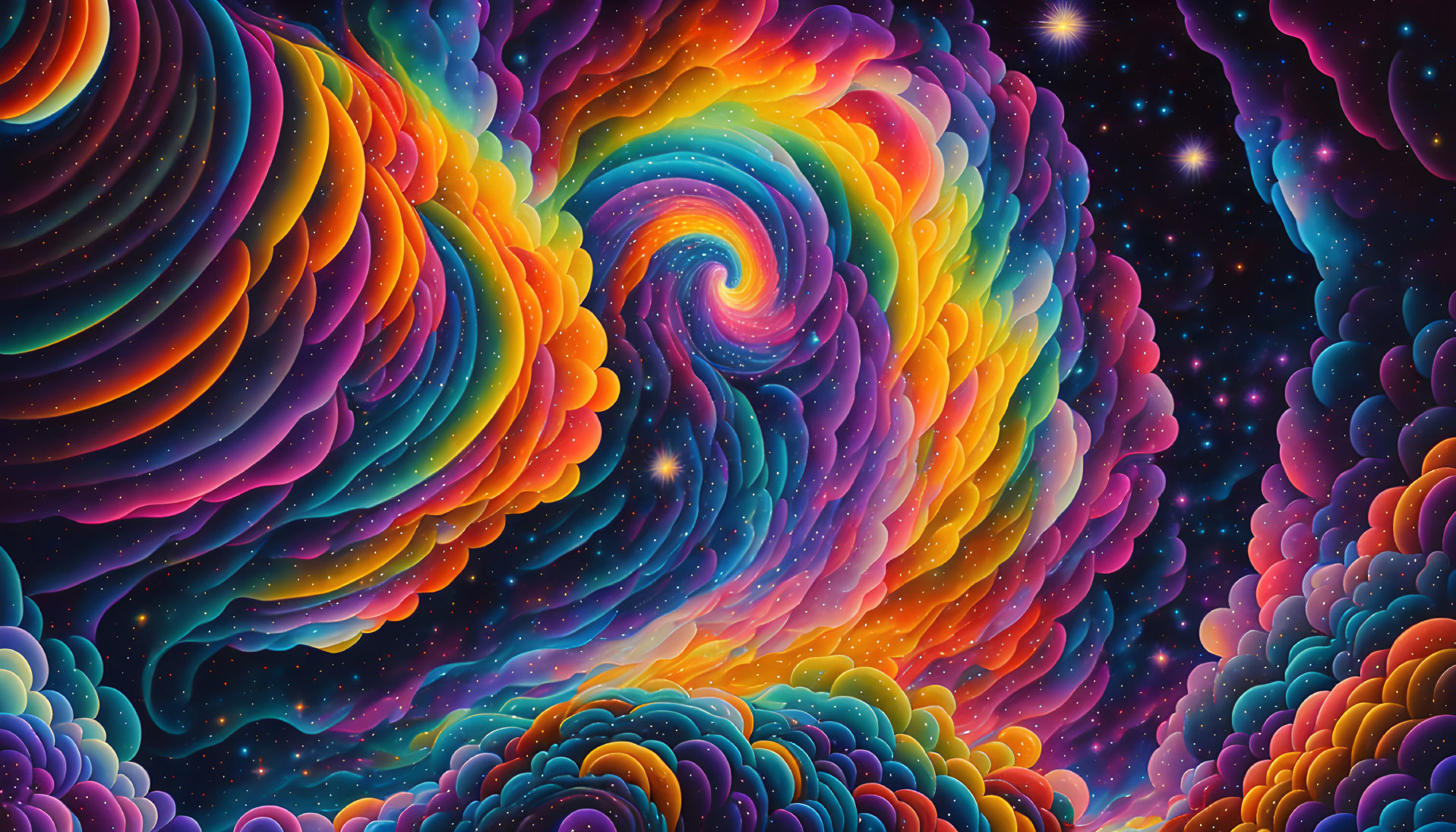 Colorful Psychedelic Space Scene with Cosmic Whirlpool Effect