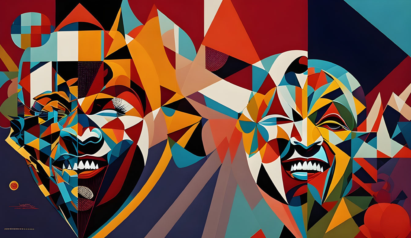 Colorful Abstract Geometric Artwork with Fragmented Faces