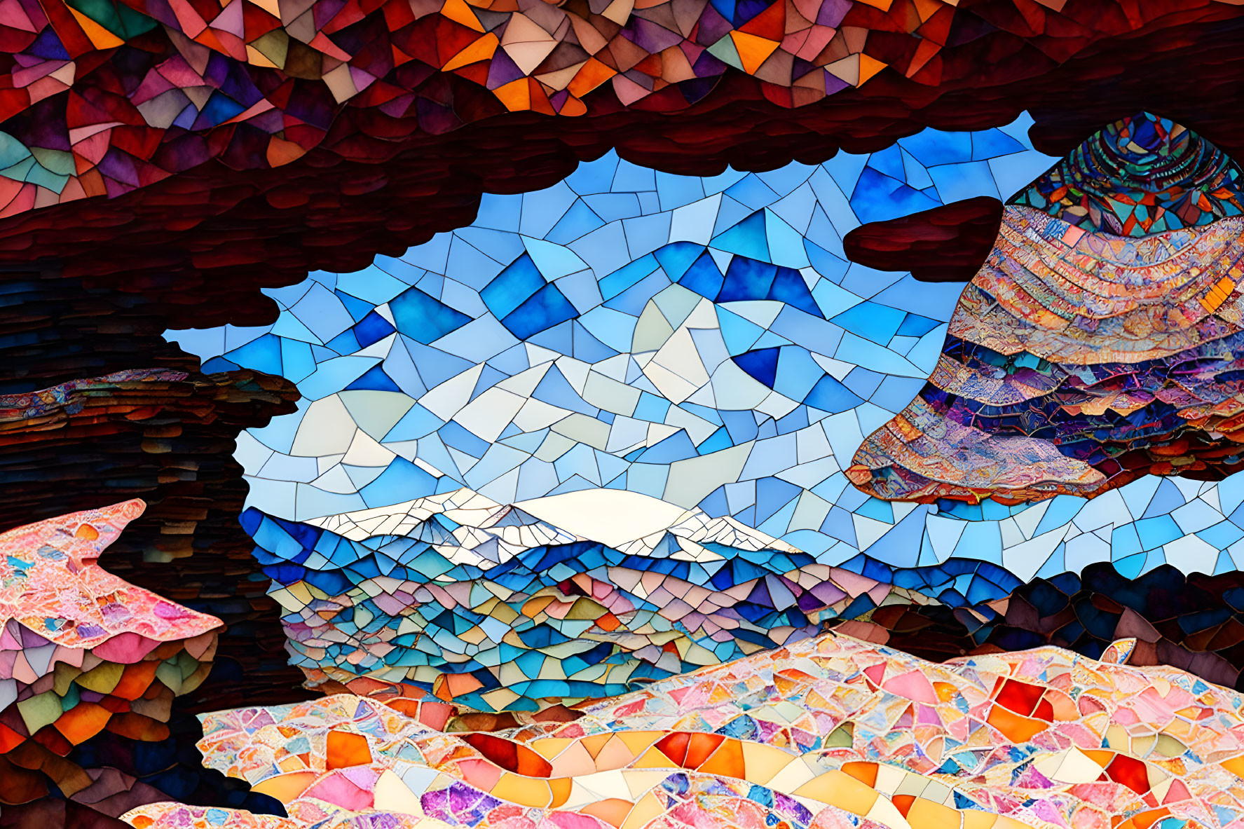 Colorful Abstract Landscape Mosaic Artwork