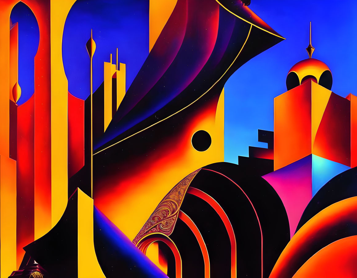 Colorful Abstract Painting: Surreal Architecture & Bold Colors