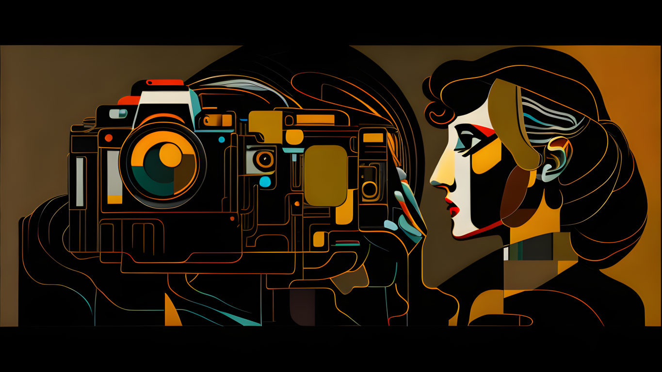 Colorful Abstract Woman's Profile with Camera Illustration