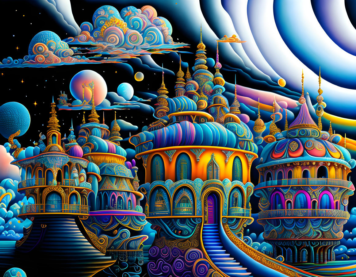 Colorful Whimsical Buildings in Vibrant Fantasy Landscape