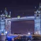 Surreal painting: Tower Bridge, giant human-like fingers, abstract organic forms