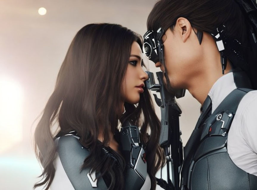 Futuristic characters in advanced suits with high-tech eyepiece