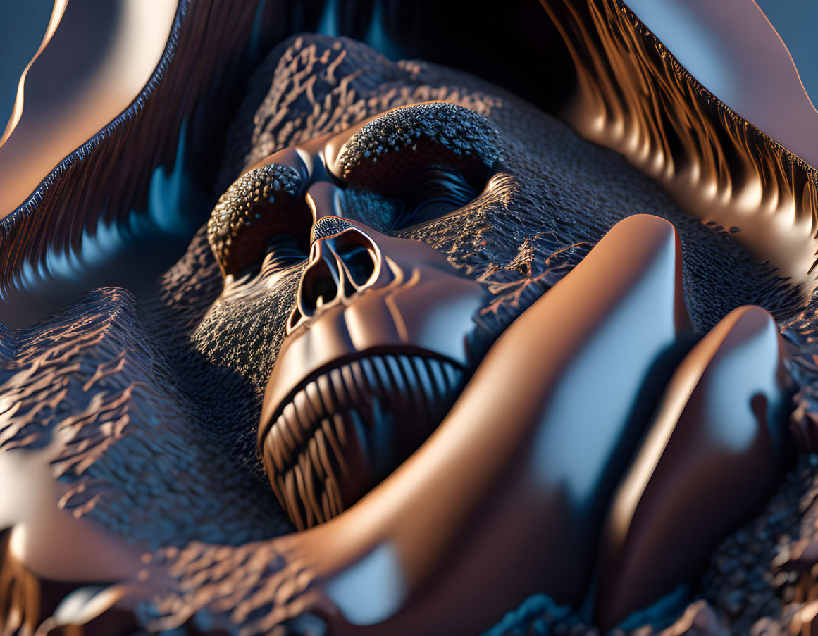 Detailed surreal 3D digital art portrait with abstract textures