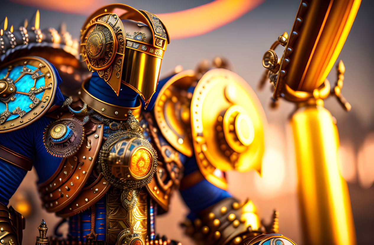 Detailed Steampunk Knight in Ornate Armor with Cog Motifs