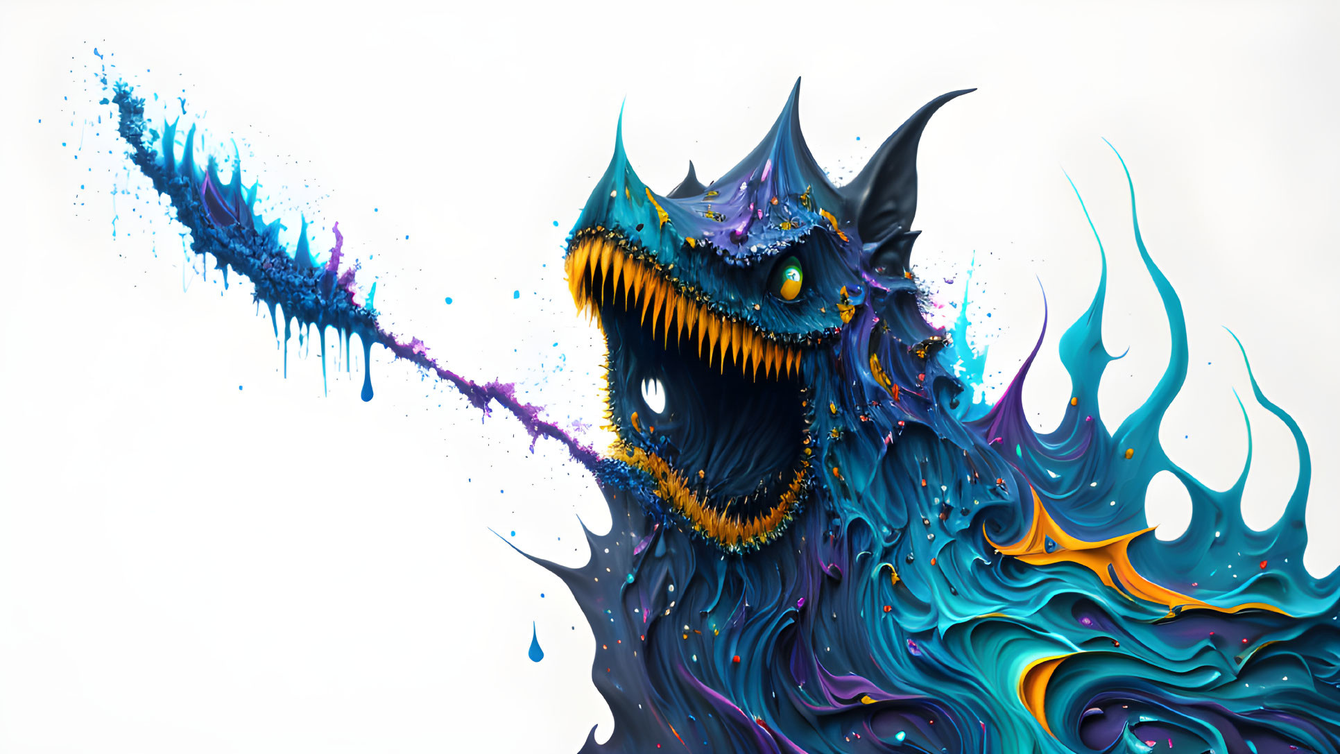 Vivid Abstract Image of Dragon-Like Creature in Liquid Swirls