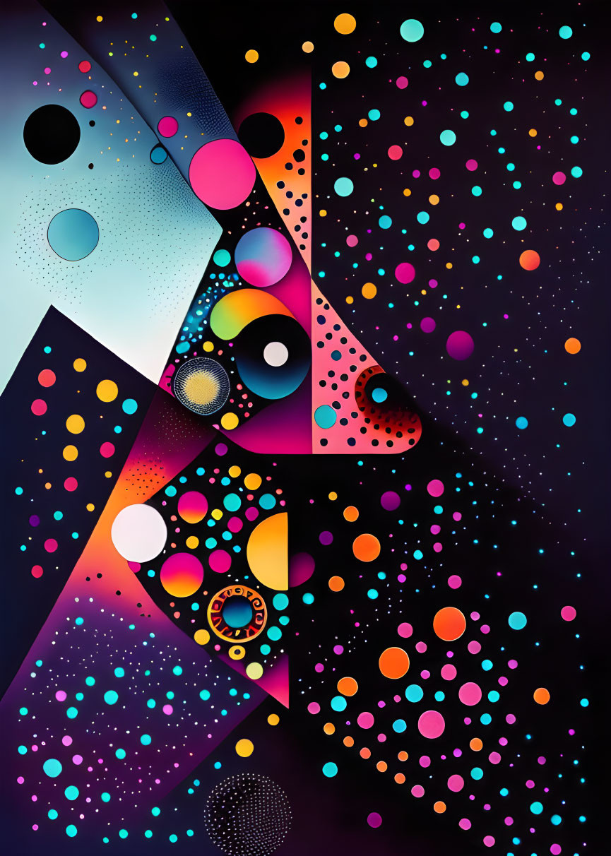 Vibrant abstract art: geometric shapes and dots for spatial depth