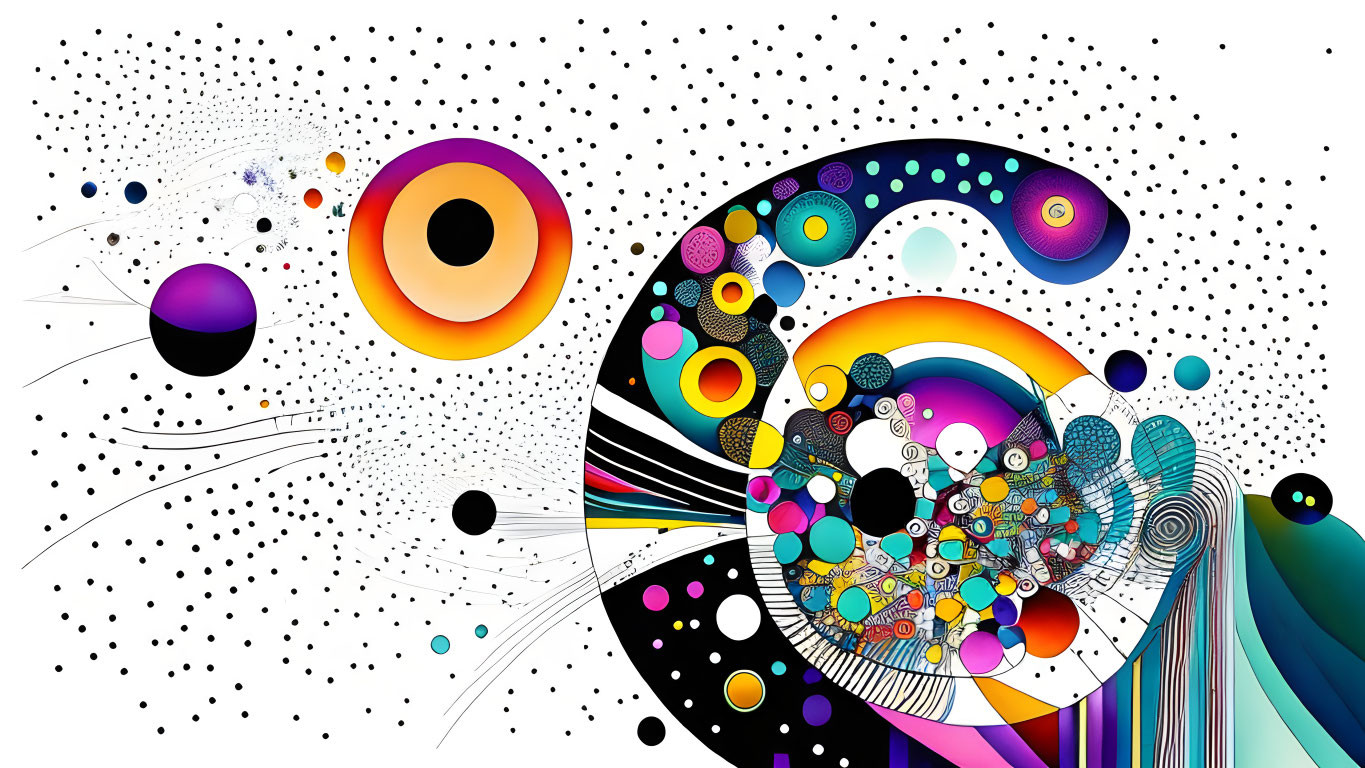 Colorful Abstract Art: Swirling Patterns and Eye-like Designs