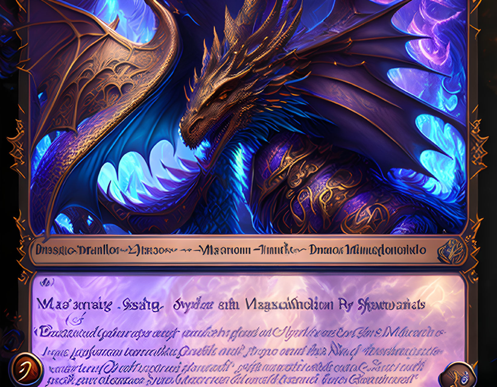 Fantasy image of stylized dragon with glowing blue and purple accents