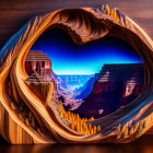 Surreal heart-shaped rock formation under starry sky in canyon