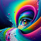 Colorful digital artwork: Hyper-realistic eye with flowing shapes