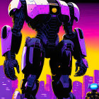 Detailed Armor Plated Robots in Sunset Cityscape