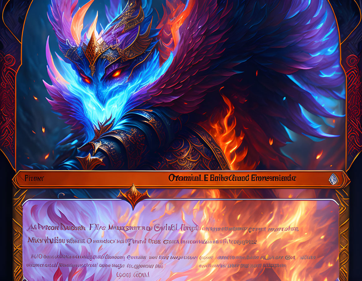 Colorful digital artwork of a fiery mythical bird creature