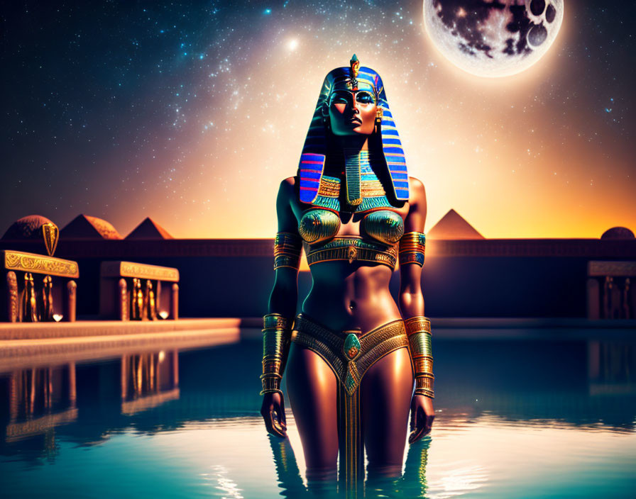 Ancient Egyptian Pharaoh Woman Illustration by Reflective Pool