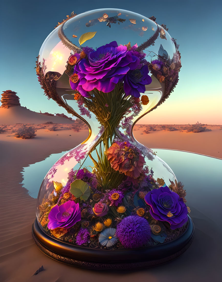 Colorful Flowers in Hourglass Desert Sunset