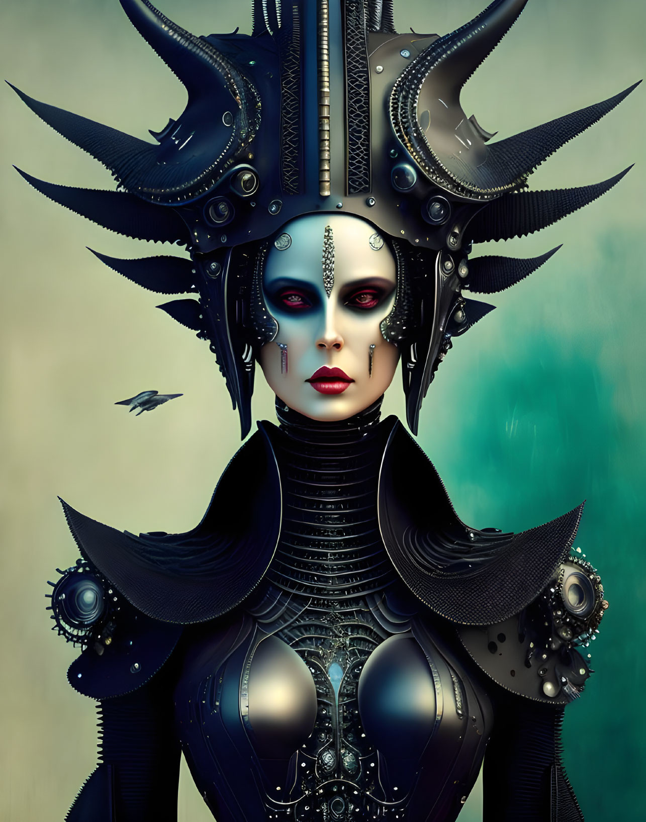 Ornate futuristic dark armor woman digital artwork