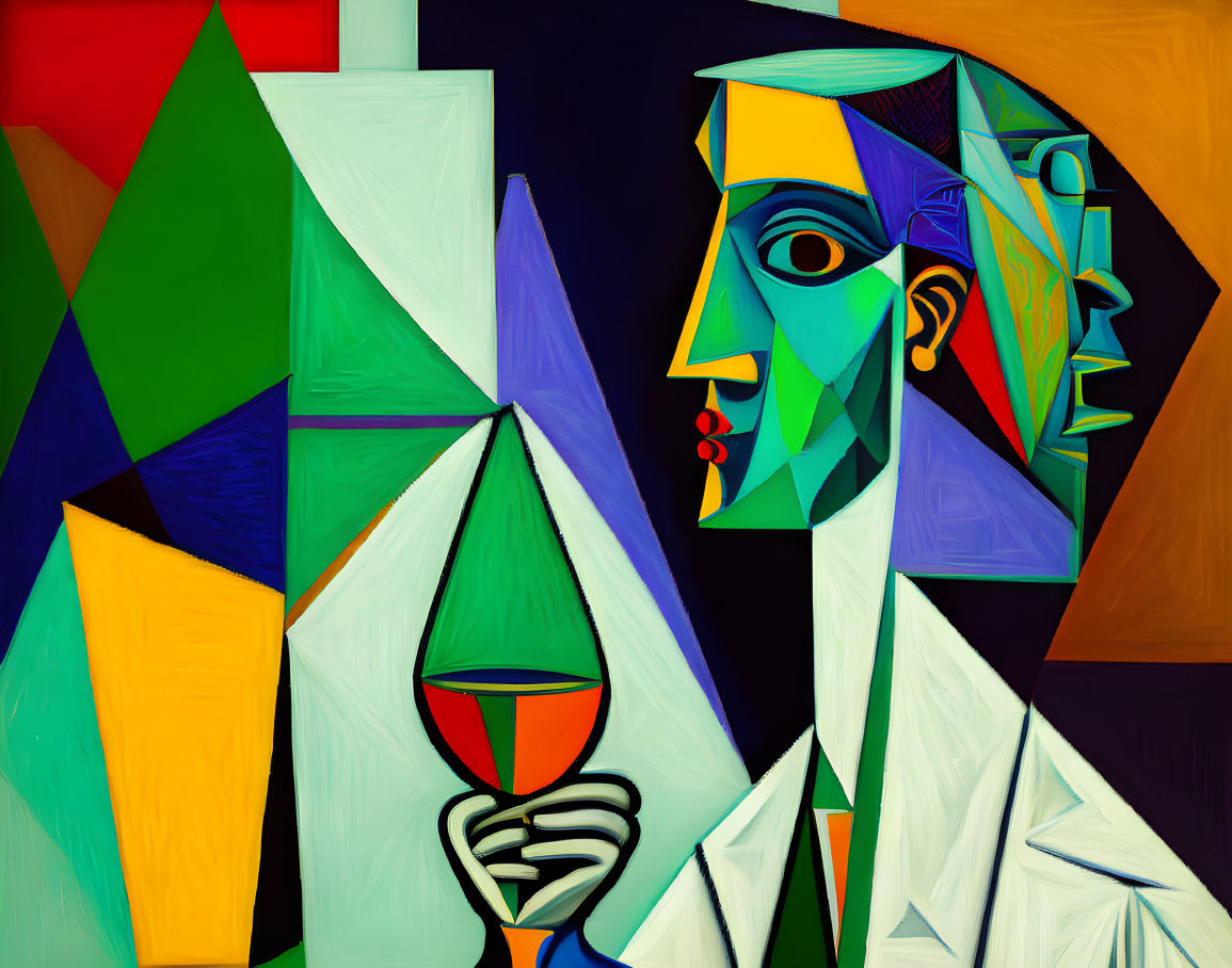 Colorful Cubist Portrait with Geometric Shapes and Bold Colors