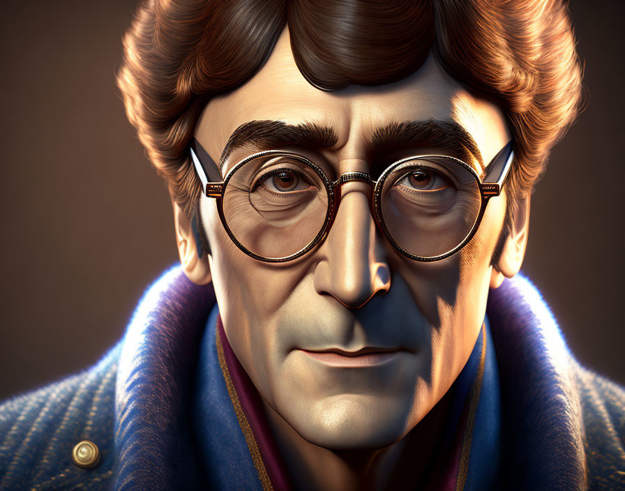 Man in Round Glasses with Blue Scarf in Digital Art