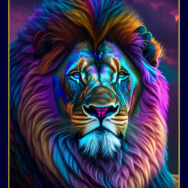 Colorful Lion Face Artwork with Detailed Neon Shades