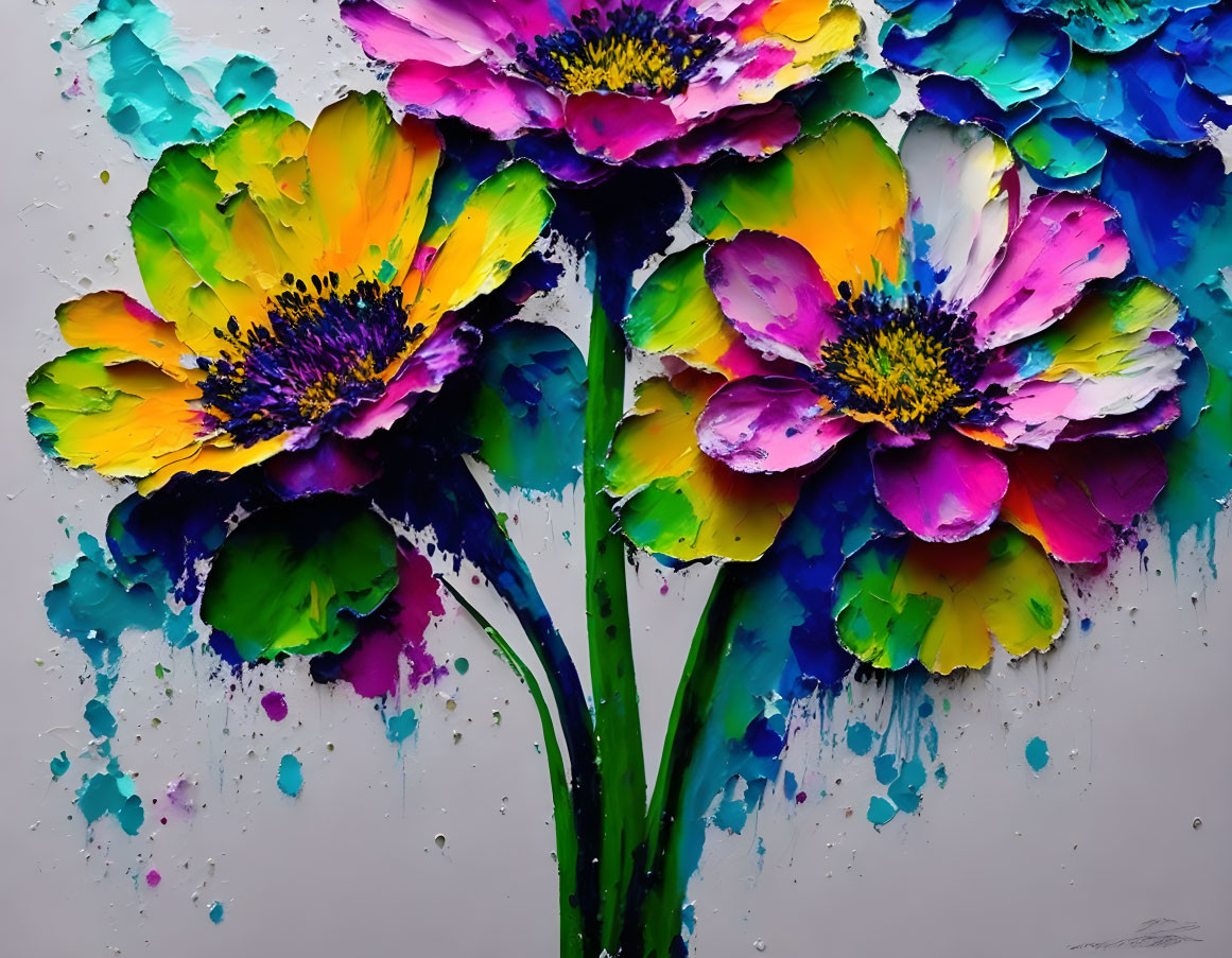 Colorful Stylized Flowers Painting on White Background