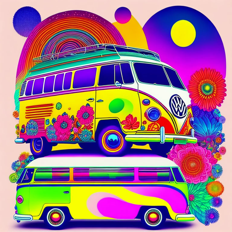 Vibrant Psychedelic Volkswagen Vans Illustration