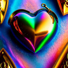 Colorful Heart-Shaped Pendant on Silver Chain with Abstract Background