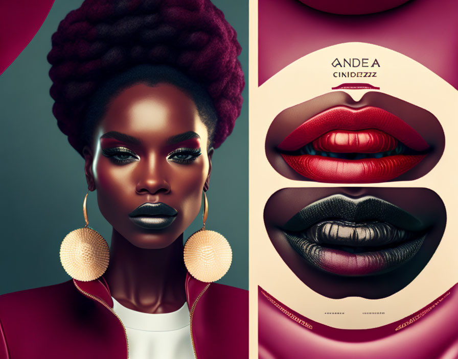 Stylish Afro Woman with Red and Black Ombre Lips