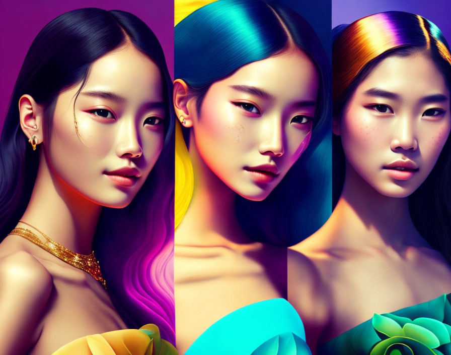 Woman's Beauty and Elegance in Colorful Portrait Variations