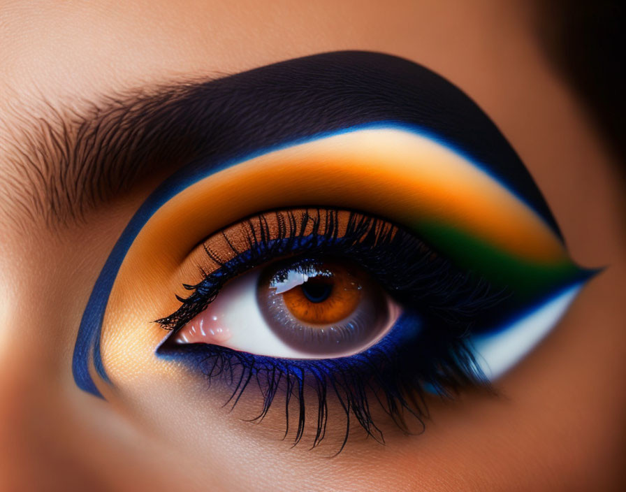 Detailed Close-Up of Striking Eye Makeup with Black Eyeliner and Vibrant Eyeshadow