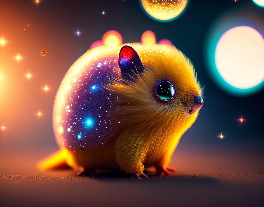 Colorful Bokeh Lights Surrounding Galaxy-Shell Guinea Pig