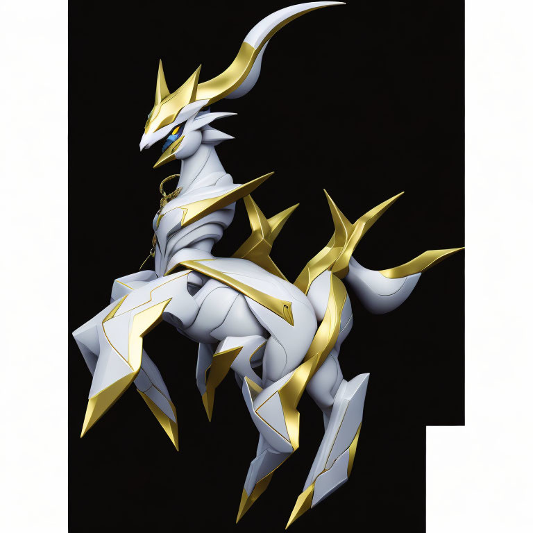 Stylized armored dragon with white and gold plating and prominent horns